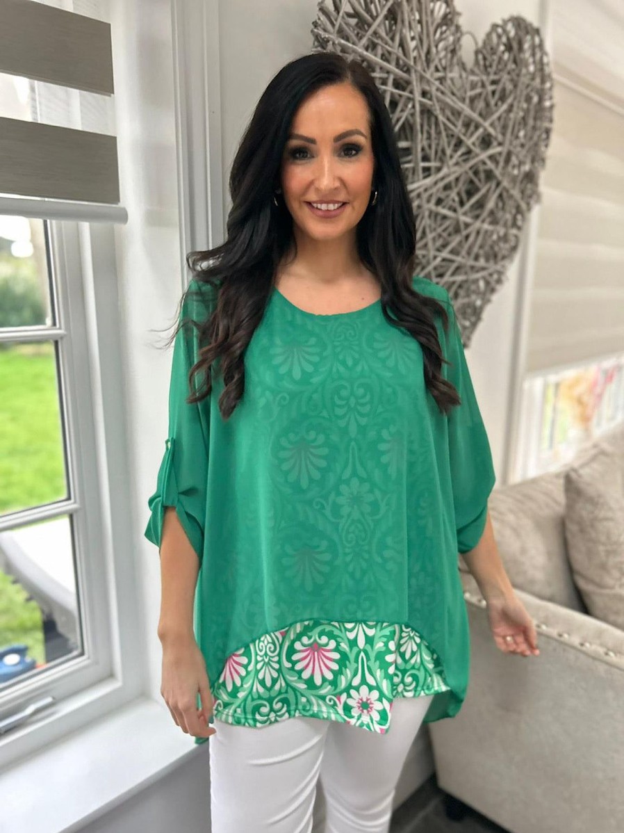 Clothing Miss One Shirts & Blouses | Green Layered Patterned Blouse Emily