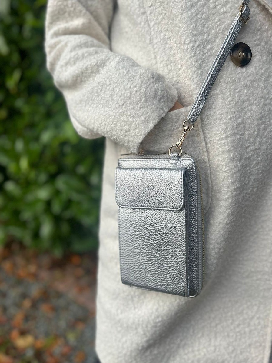 Bags & Accessories Milano | Silver Metallic Crossbody Phone Purse