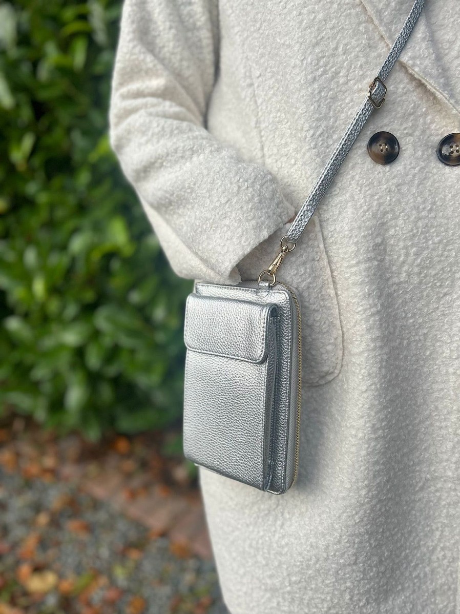 Bags & Accessories Milano | Silver Metallic Crossbody Phone Purse