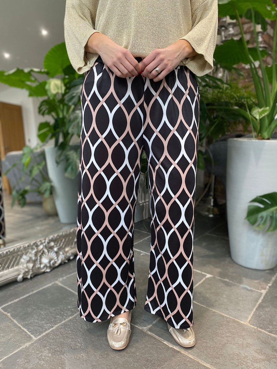 Clothing Flexwear Trousers | Black Patterned Wide Leg Trousers