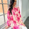 Clothing Paprika Shirts & Blouses | Pink Floral Long Line Scarf Blouse Tia