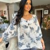 Clothing Link Moda Shirts & Blouses | White Sketched Rose Pattern Top Eve