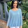 Clothing Tip Top Fashion Long Sleeve | Blue Lightweight Multi Holes Top Finn