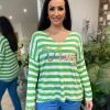 Clothing D-Style Long Sleeve | Green Textured Vintage Slogan Top Sammy