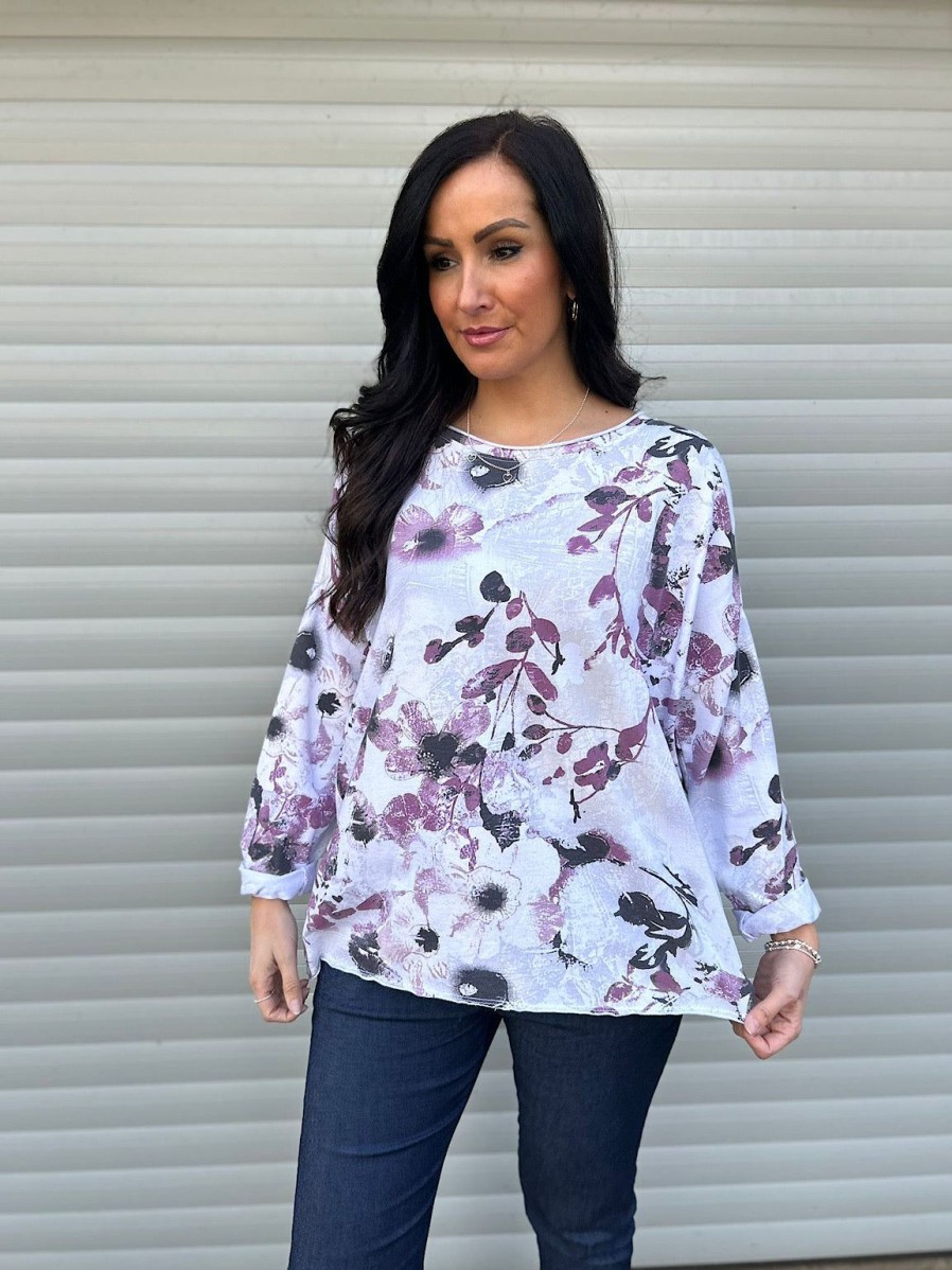 Clothing Giulio Moda Long Sleeve | Purple Antique Flower Sequin Top Tilly