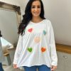 Clothing Tip Top Fashion Long Sleeve | White Textured Heart Detail Top Ayda