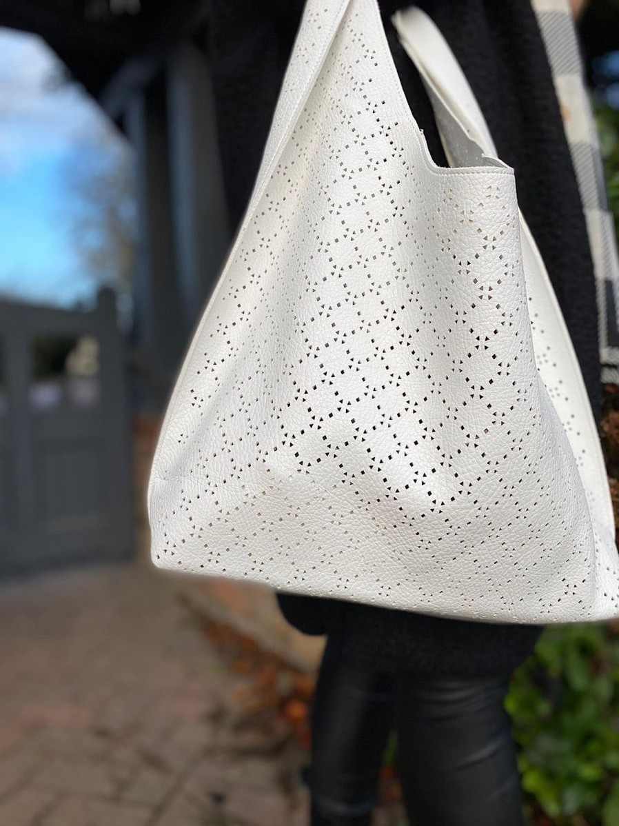 Bags & Accessories Milano | White Diamond Pattern Slouch Bag Set