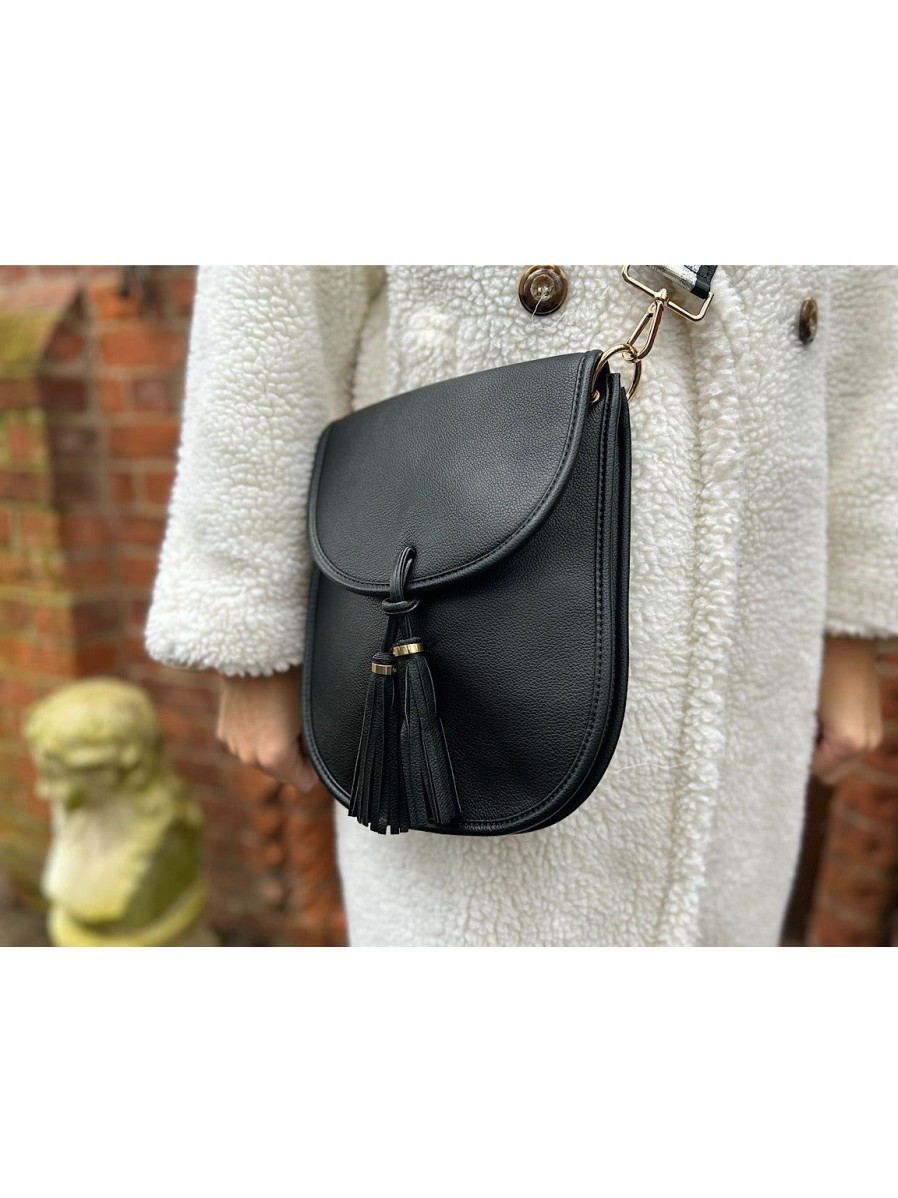 Bags & Accessories House of Milano | Black Strap Detail Tassel Bag