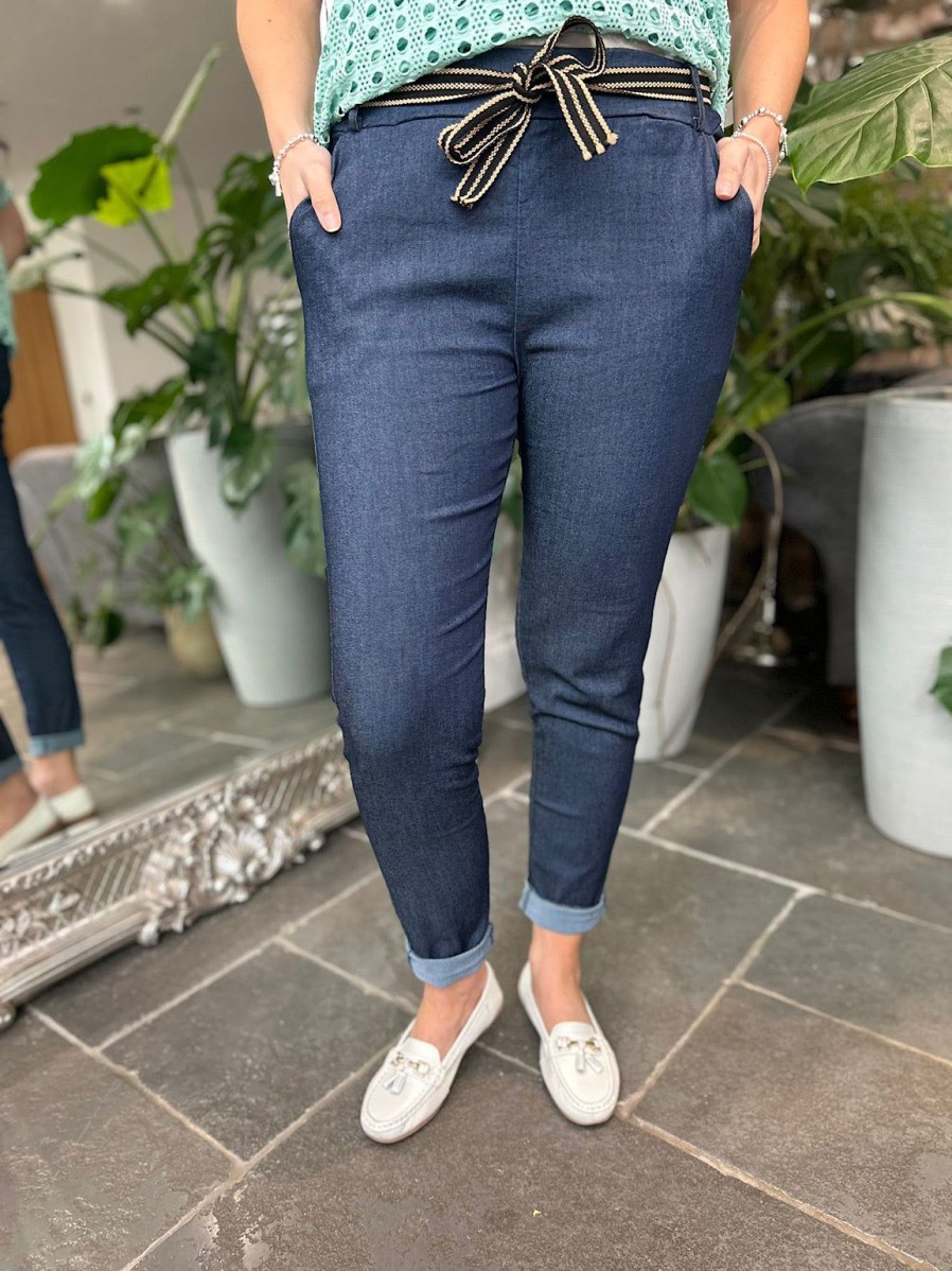 Clothing S&Y Trousers | Navy Straight Leg Comfort Fit Trousers