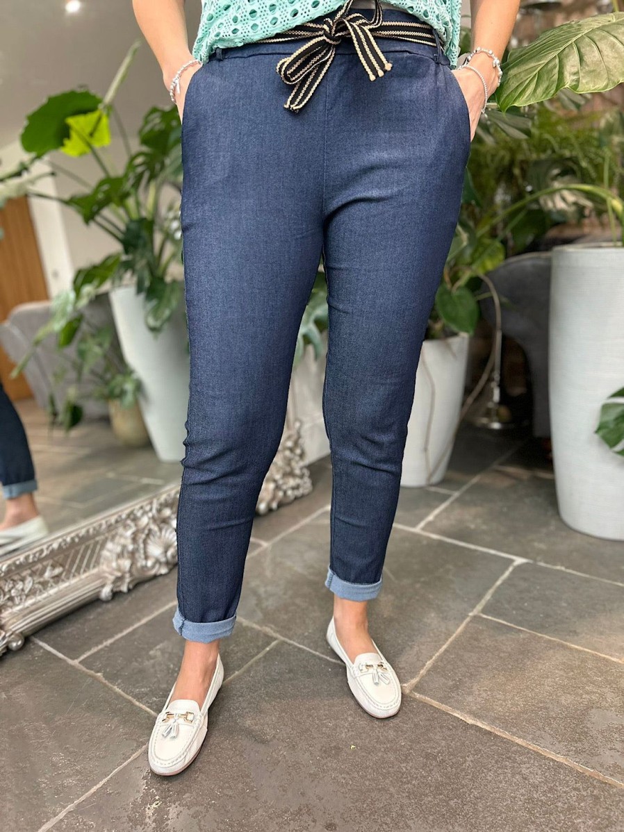 Clothing S&Y Trousers | Navy Straight Leg Comfort Fit Trousers