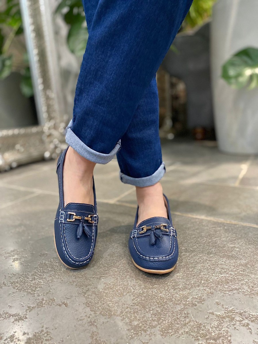 Footwear LJR Footwear | Navy Leather Tassel Loafer