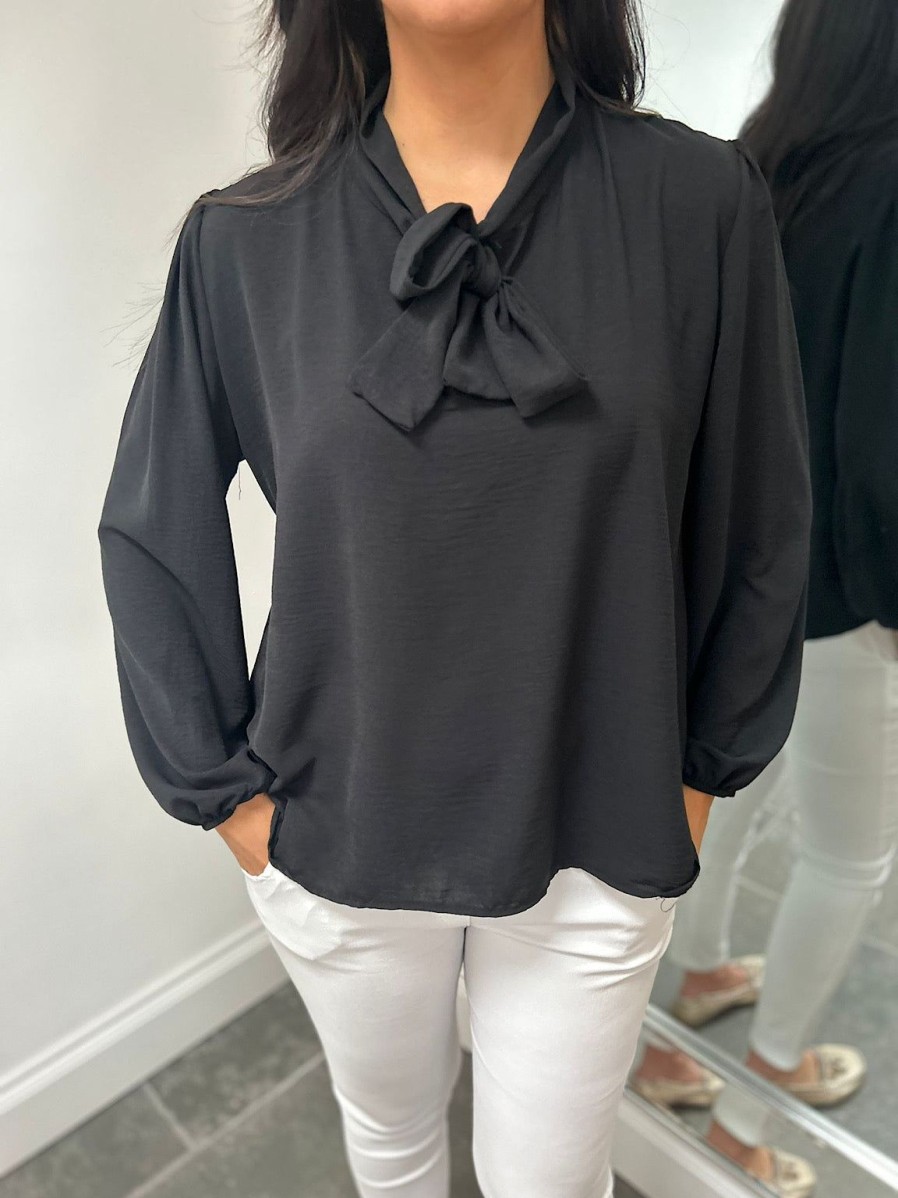 Clothing Paprika Shirts & Blouses | Black Tie Neck Blouse Grace