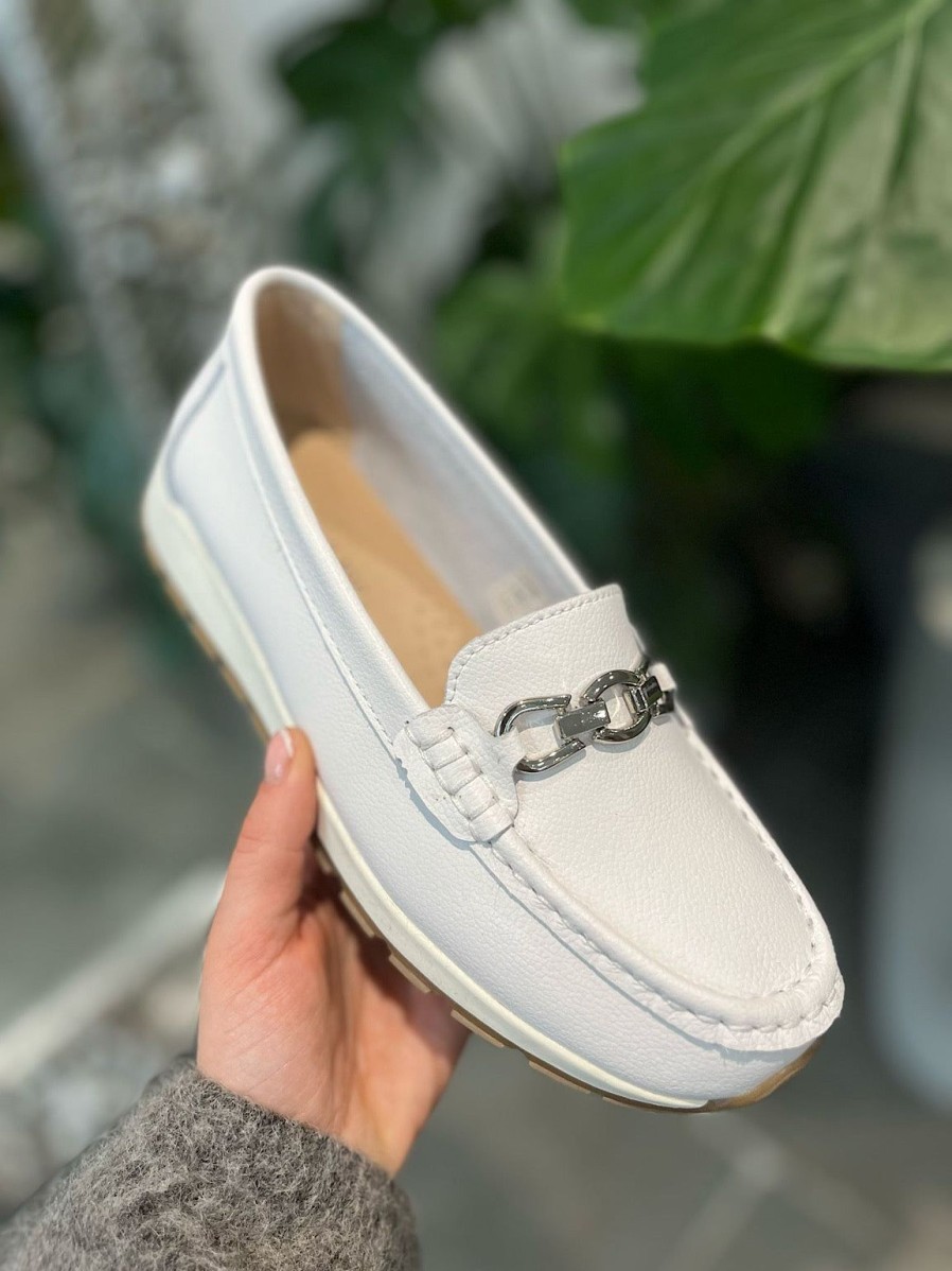 Footwear LJR Footwear | White Leather Buckle Loafer