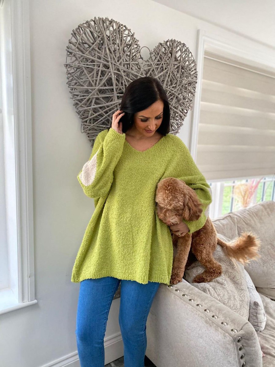 Clothing Paris Collection Chunky Knitwear | Lime Premium Popcorn Heart Knit Jumper Julie