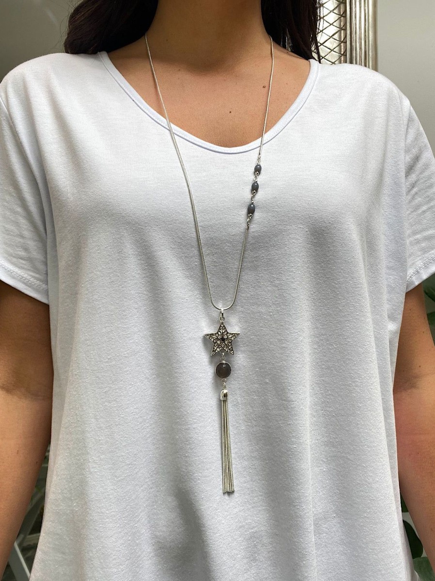 Bags & Accessories Reevo | Silver Star Tassel Long Necklace