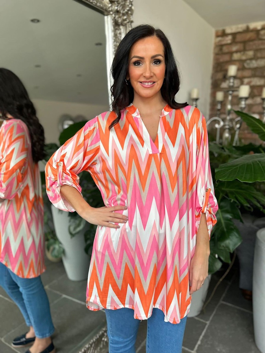 Clothing Paprika | Orange Zig Zag Soft Touch Tunic Gloria