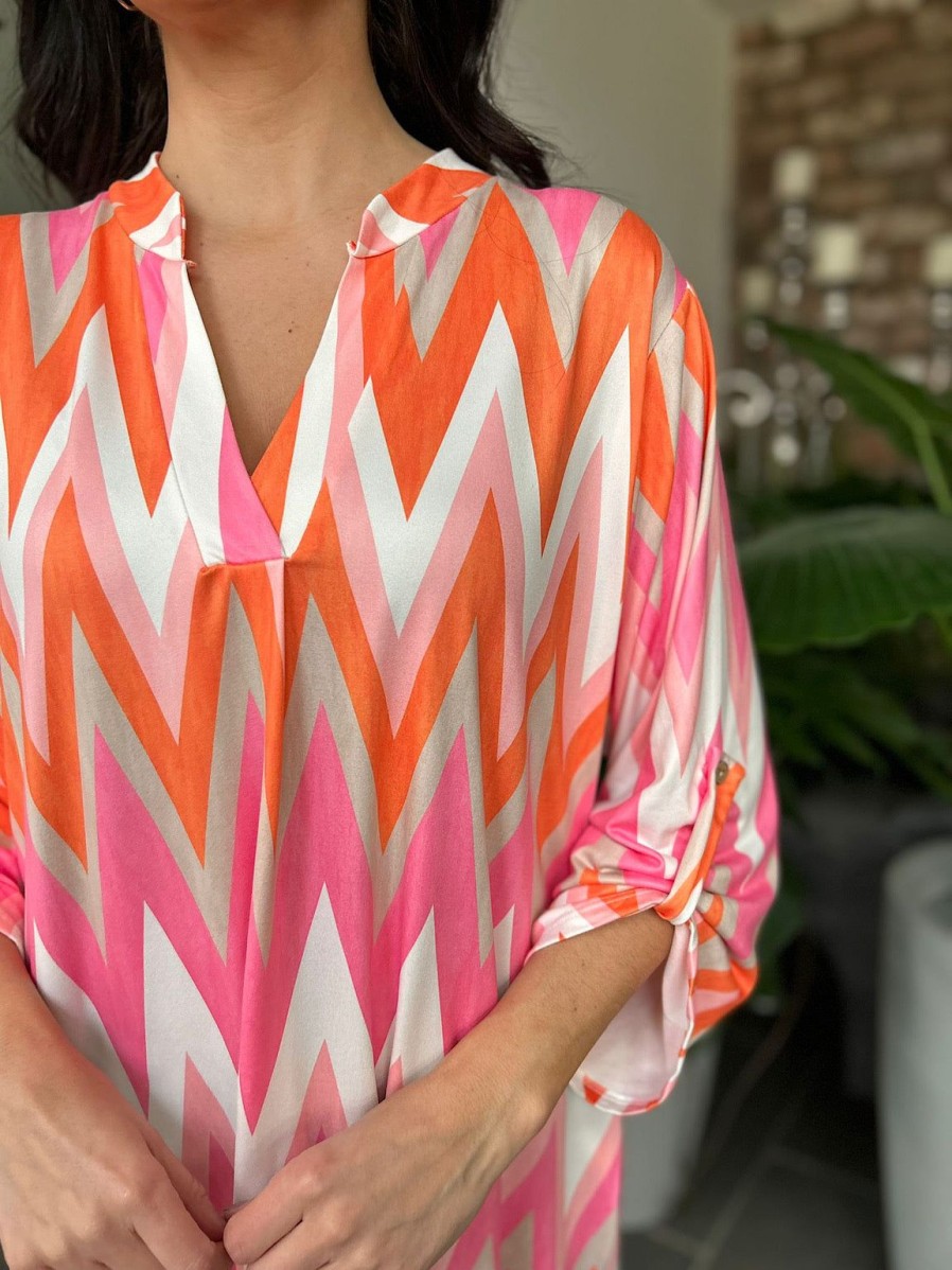 Clothing Paprika | Orange Zig Zag Soft Touch Tunic Gloria