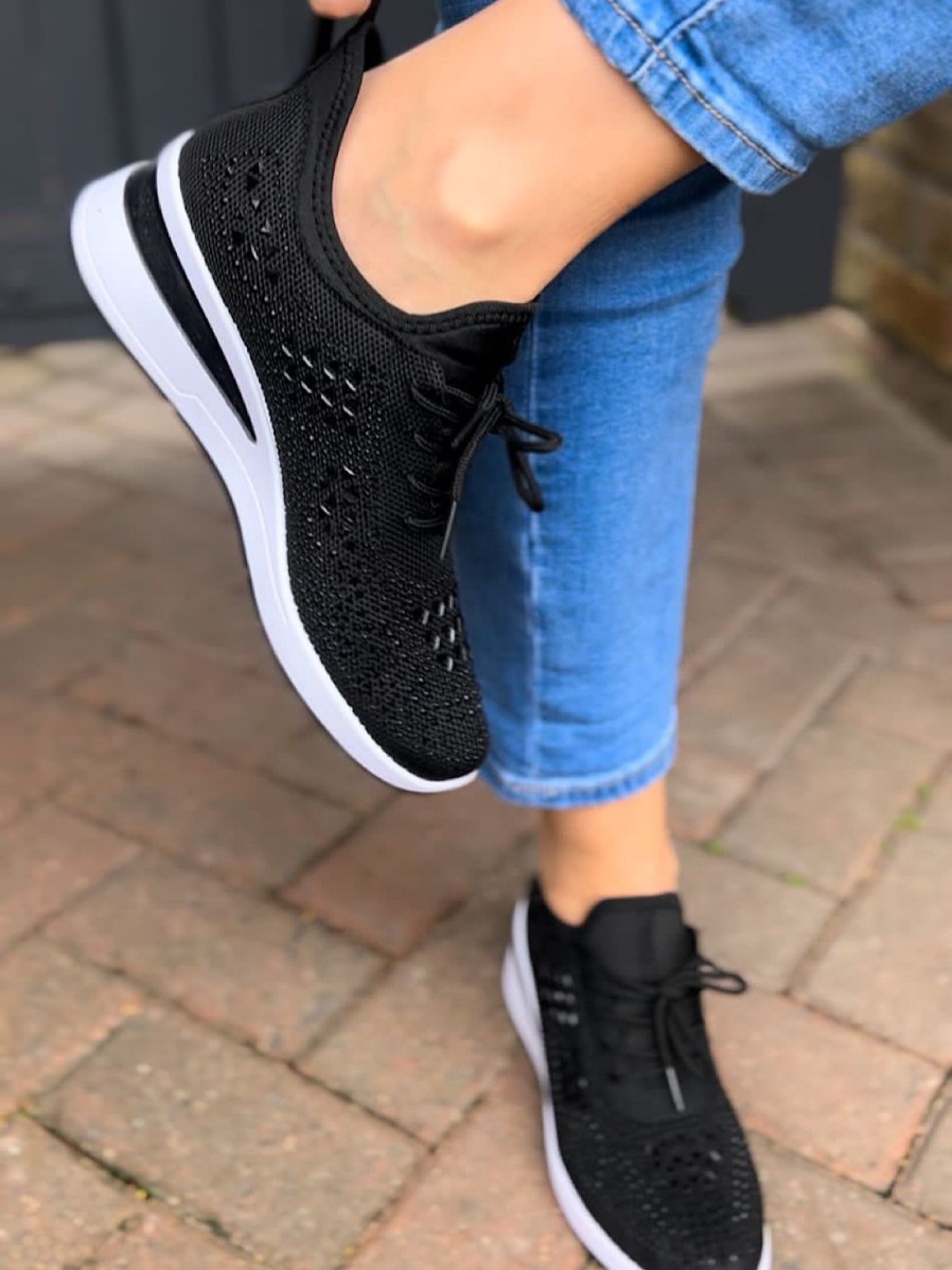 Footwear Gallevani | Black Embellished Wedge Trainer