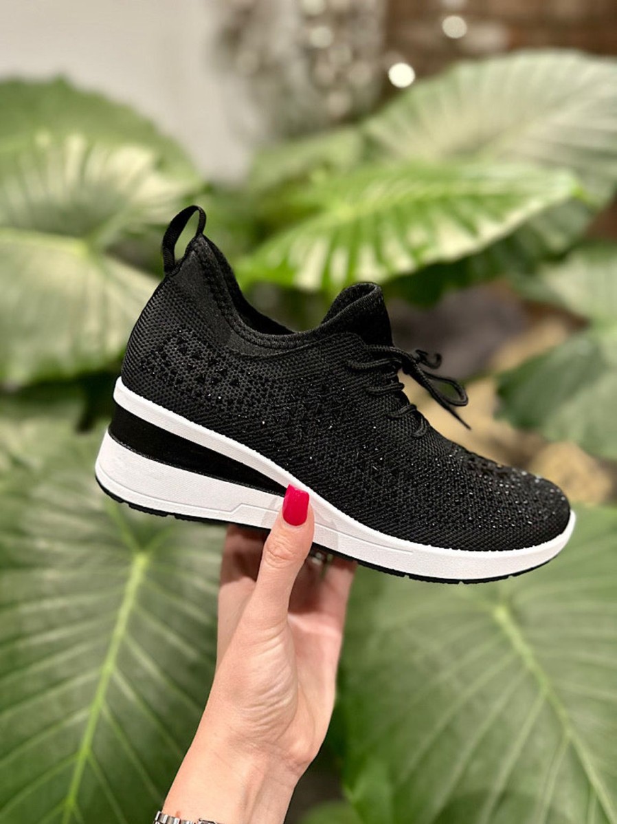 Footwear Gallevani | Black Embellished Wedge Trainer