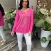 Clothing Role Fashion Long Sleeve | Lipstick Pink Metallic Love Top Patsy