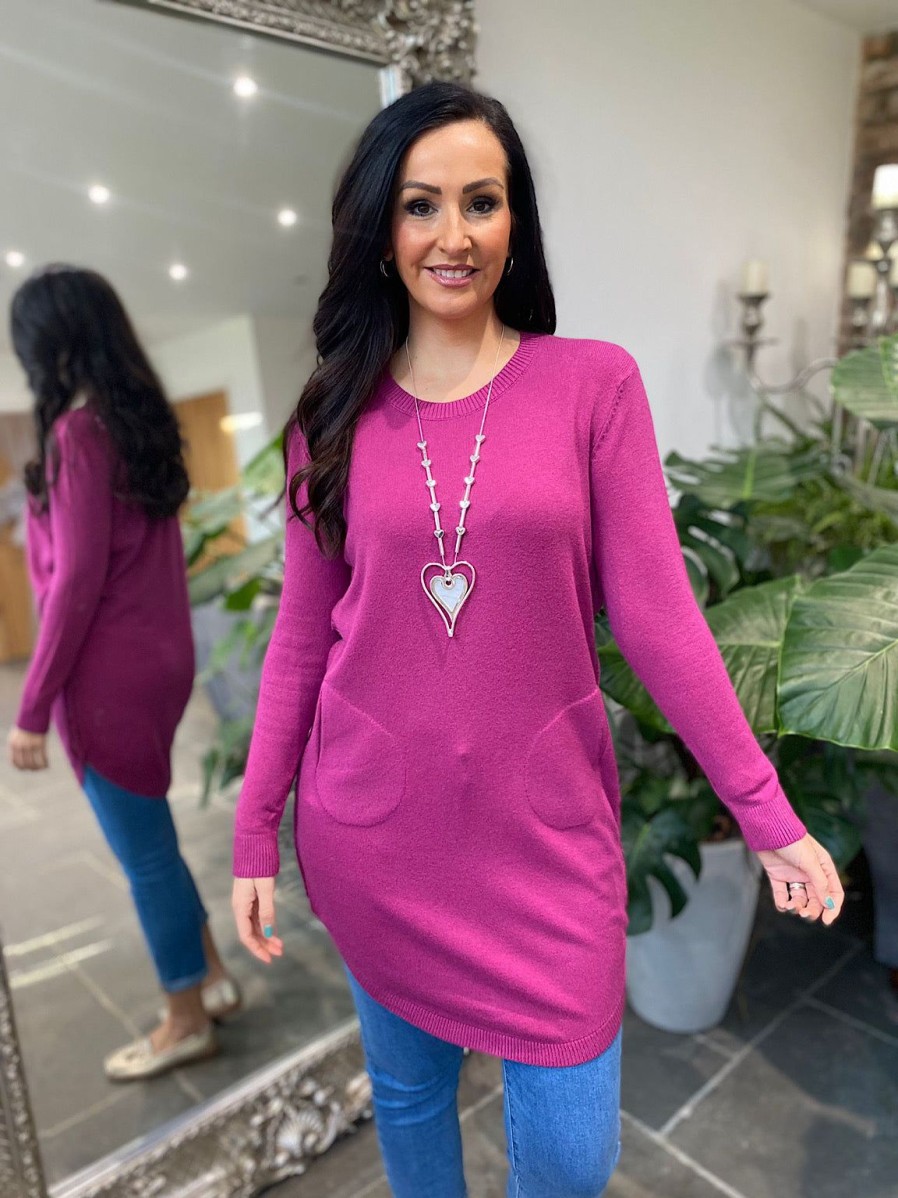 Clothing D & Z Fashion | Grape Knitted Button Detail Tunic Dress Monica