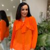 Clothing Kiki Mda Shirts & Blouses | Orange Pleated Sleeve Blouse Diana