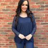 Clothing Tip Top Fashion Long Sleeve | Navy Lightweight Multi Holes Top Finn