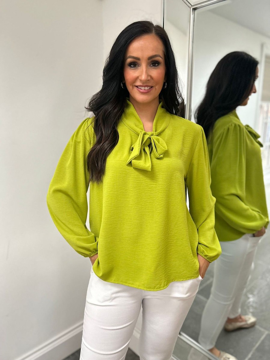 Clothing Paprika Shirts & Blouses | Lime Tie Neck Blouse Grace