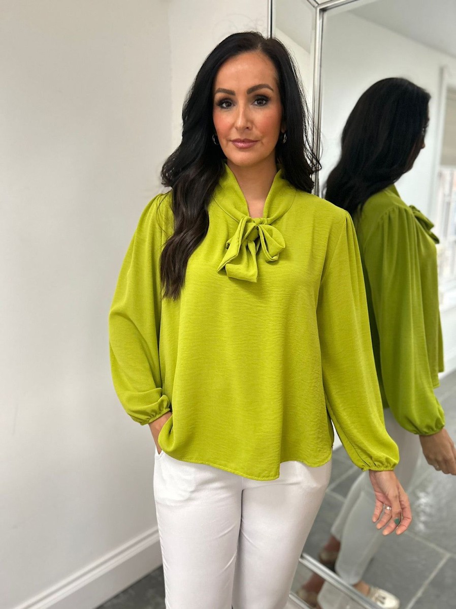 Clothing Paprika Shirts & Blouses | Lime Tie Neck Blouse Grace