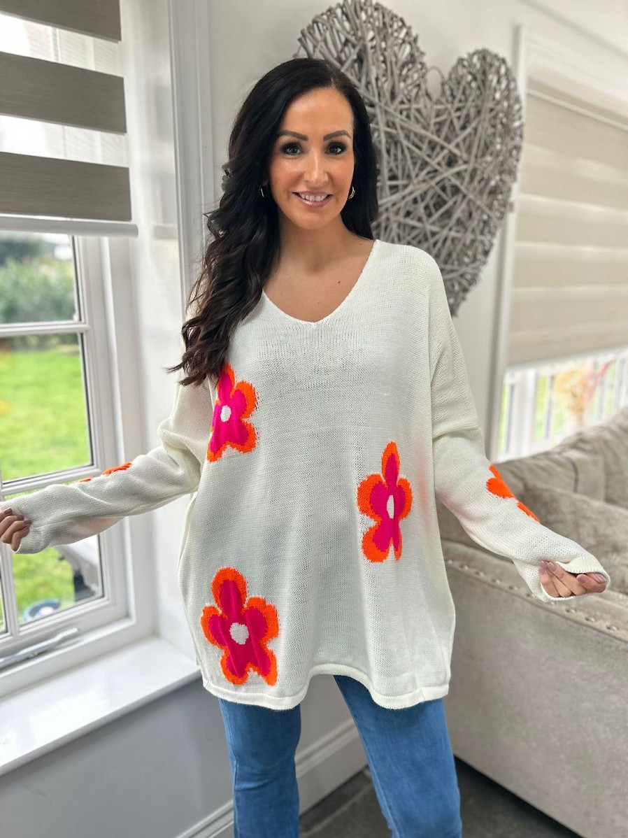 Clothing 8 Star Chunky Knitwear | Vanilla Vibrant Flower Knit Zoe