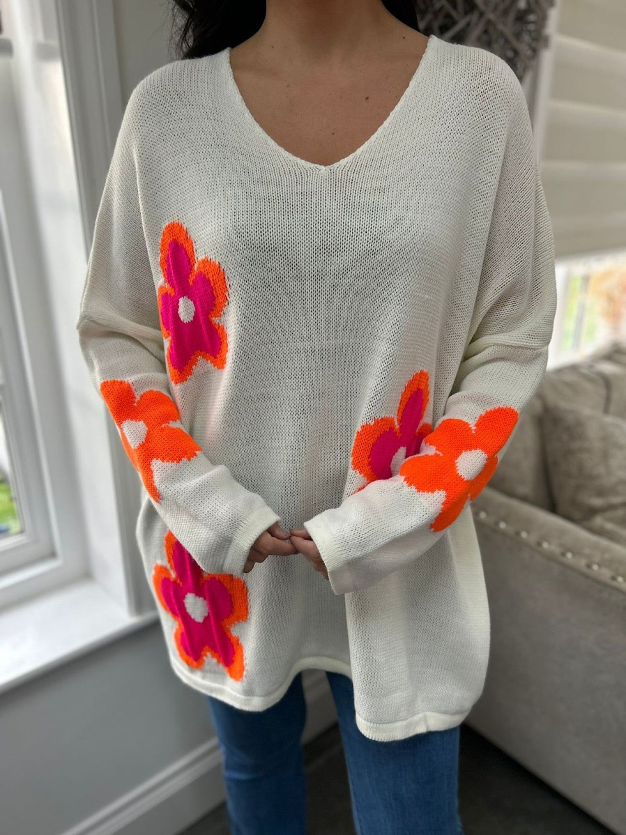 Clothing 8 Star Chunky Knitwear | Vanilla Vibrant Flower Knit Zoe