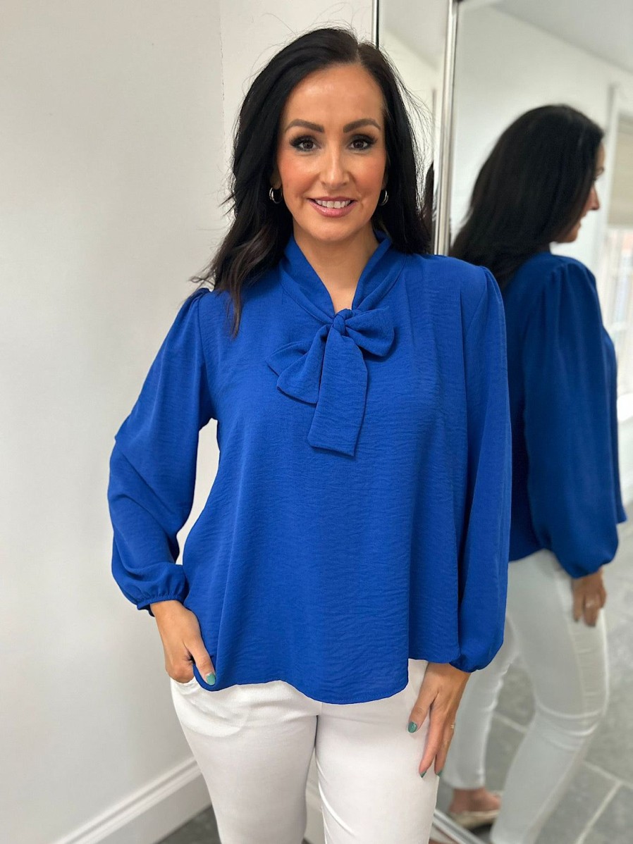 Clothing Paprika Shirts & Blouses | Royal Blue Tie Neck Blouse Grace