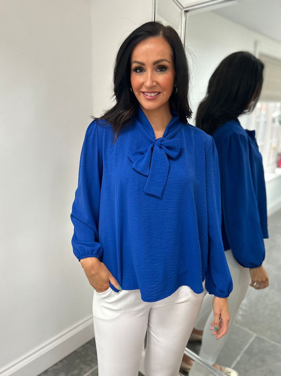 Clothing Paprika Shirts & Blouses | Royal Blue Tie Neck Blouse Grace