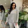 Clothing D-Style Long Sleeve | Khaki Textured Heart Striped Top Danni