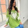 Clothing Paris Collection Chunky Knitwear | Green Multi Heart Detail Jumper Tina