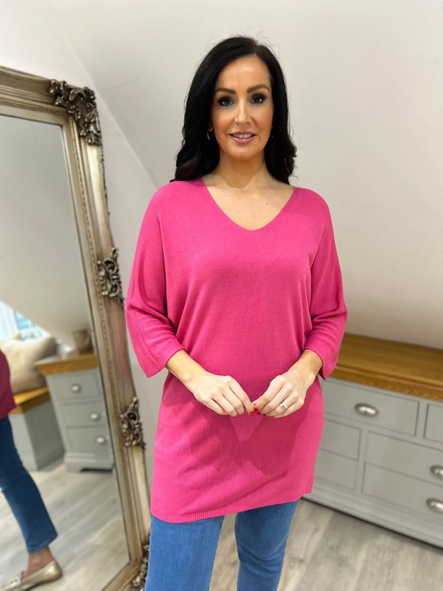 Clothing My Good | Lipstick Pink Lightweight V Neck Tunic Suzie