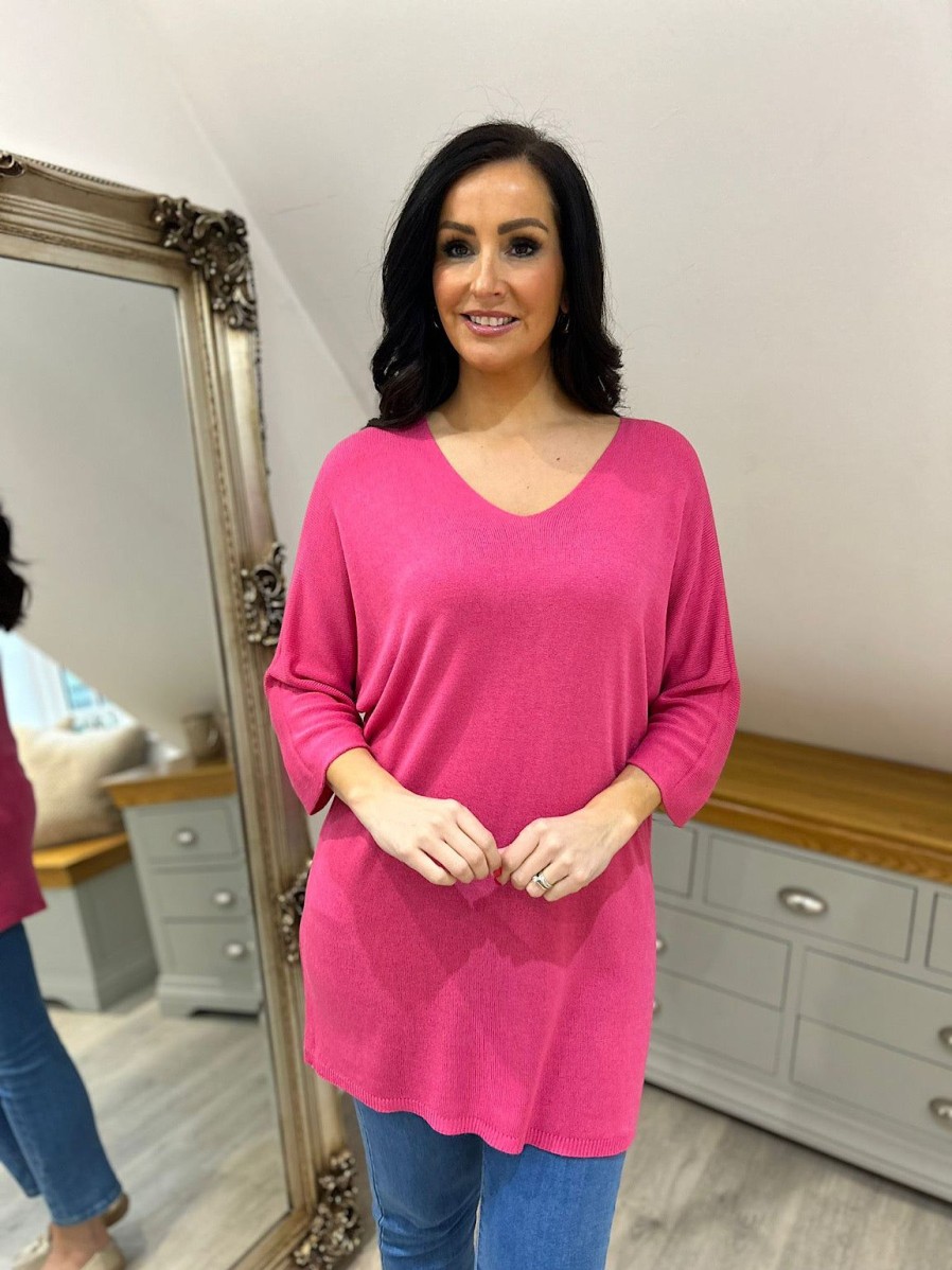 Clothing My Good | Lipstick Pink Lightweight V Neck Tunic Suzie