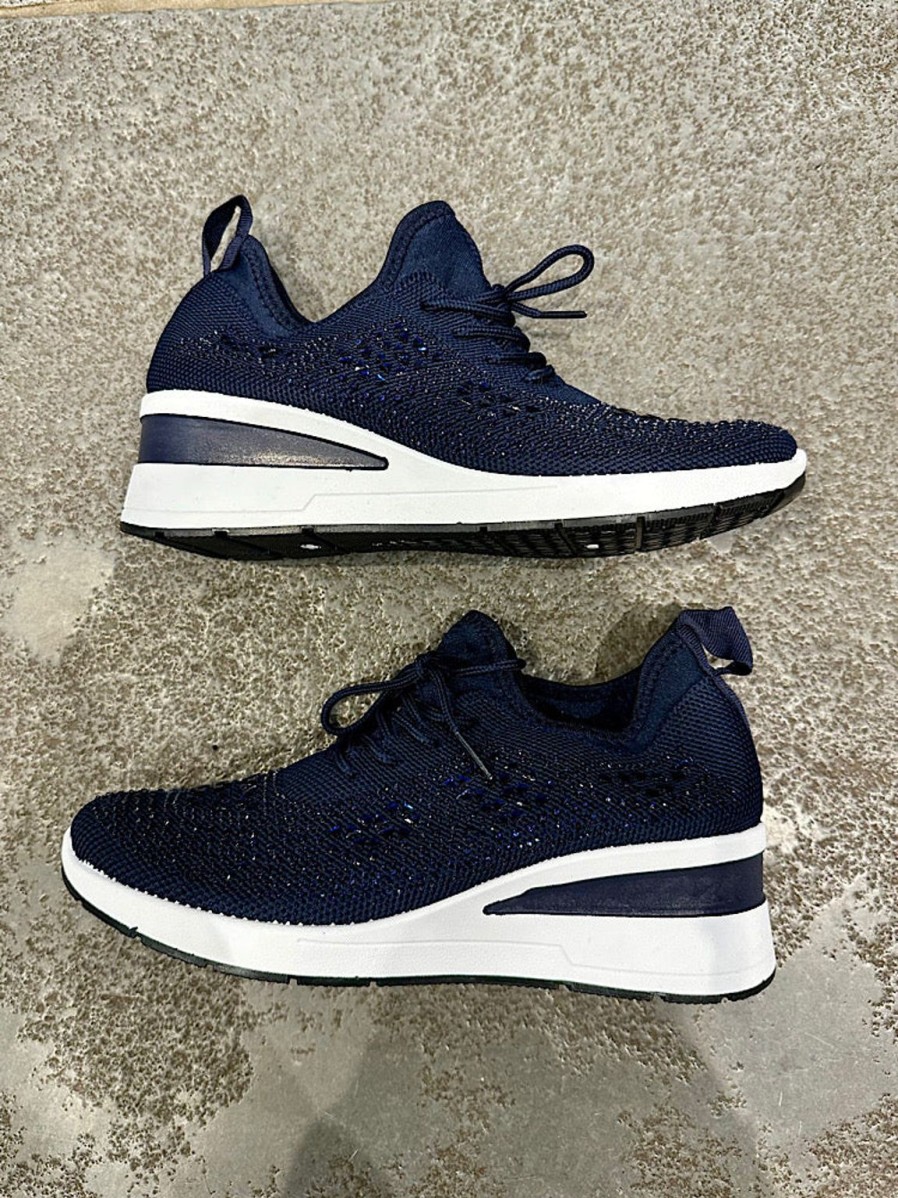 Footwear Gallevani | Navy Embellished Wedge Trainer