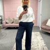 Clothing S&Y Trousers | Denim Wide Leg Comfort Turn Up Trousers