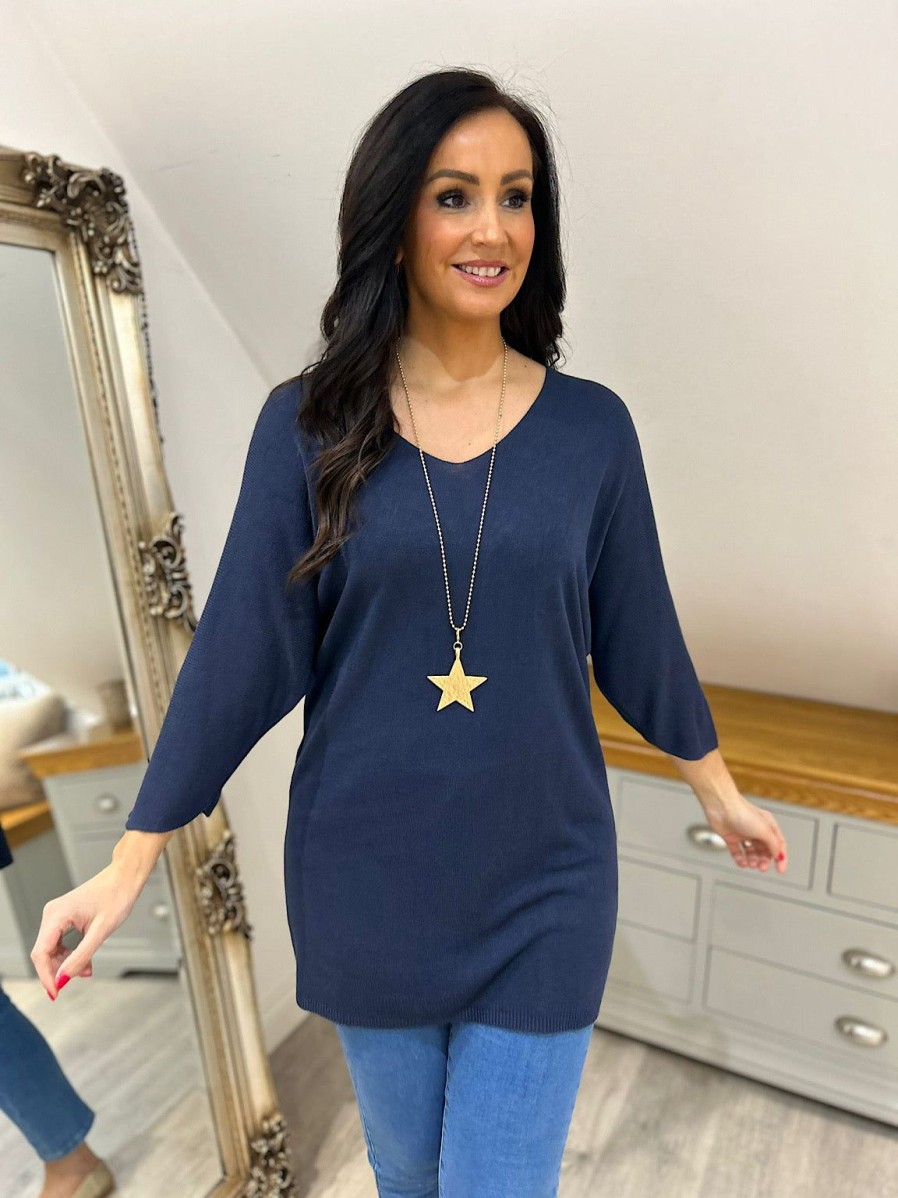 Clothing My Good | Navy Lightweight V Neck Tunic Suzie