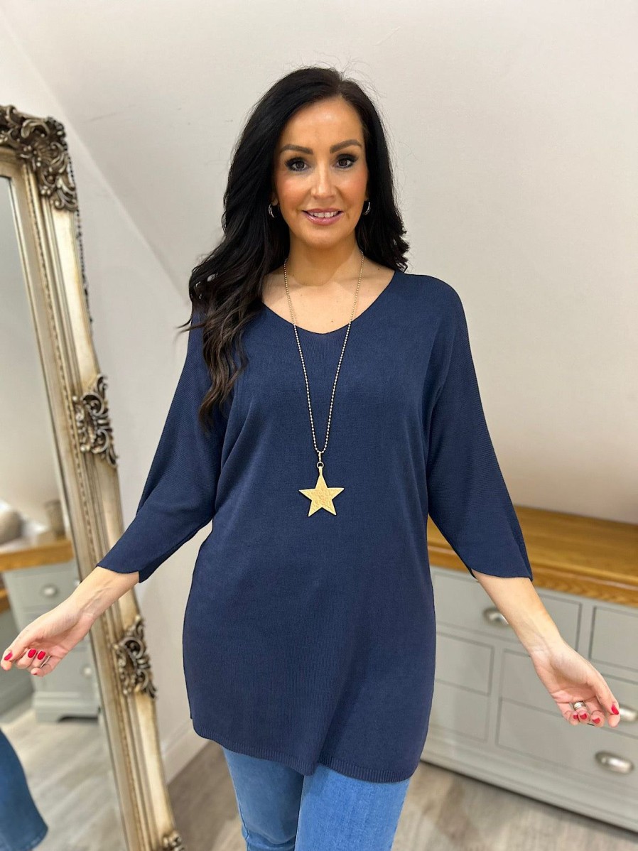 Clothing My Good | Navy Lightweight V Neck Tunic Suzie