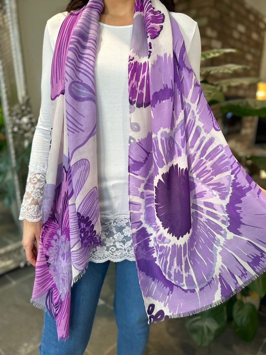 Bags & Accessories Twenty One Fashion | Purple Large Sketch Flower Scarf