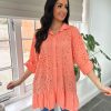 Clothing Elisa Ye Shirts & Blouses | Peach Broderie Anglaise Frill Hem Tunic Devon