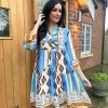 Clothing Lamia | Blue Multi Pattern Flared Sleeve Tunic Doreen