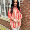 Clothing Shengtai Shirts & Blouses | Orange High Neck Brushstroke Stripe Blouse Susan