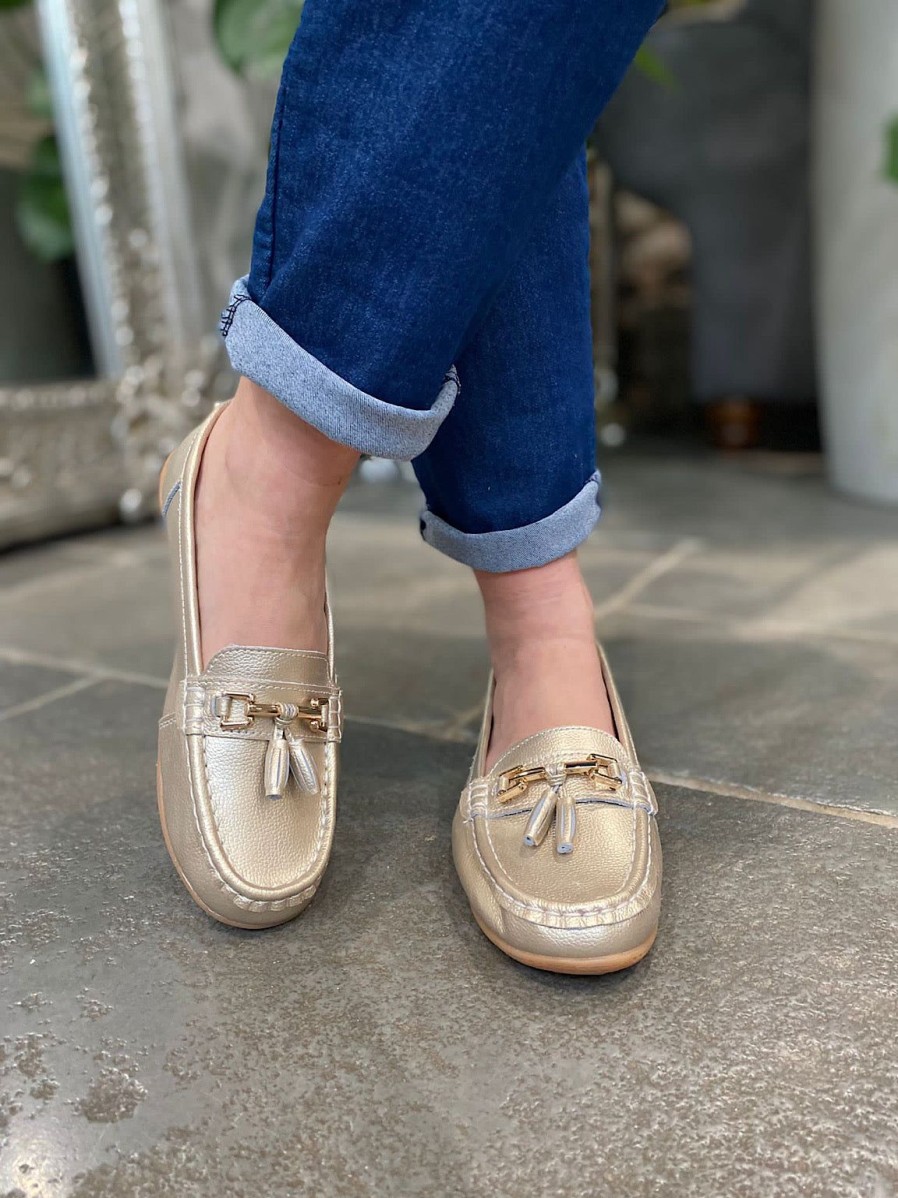 Footwear LJR Footwear | Gold Leather Tassel Loafer