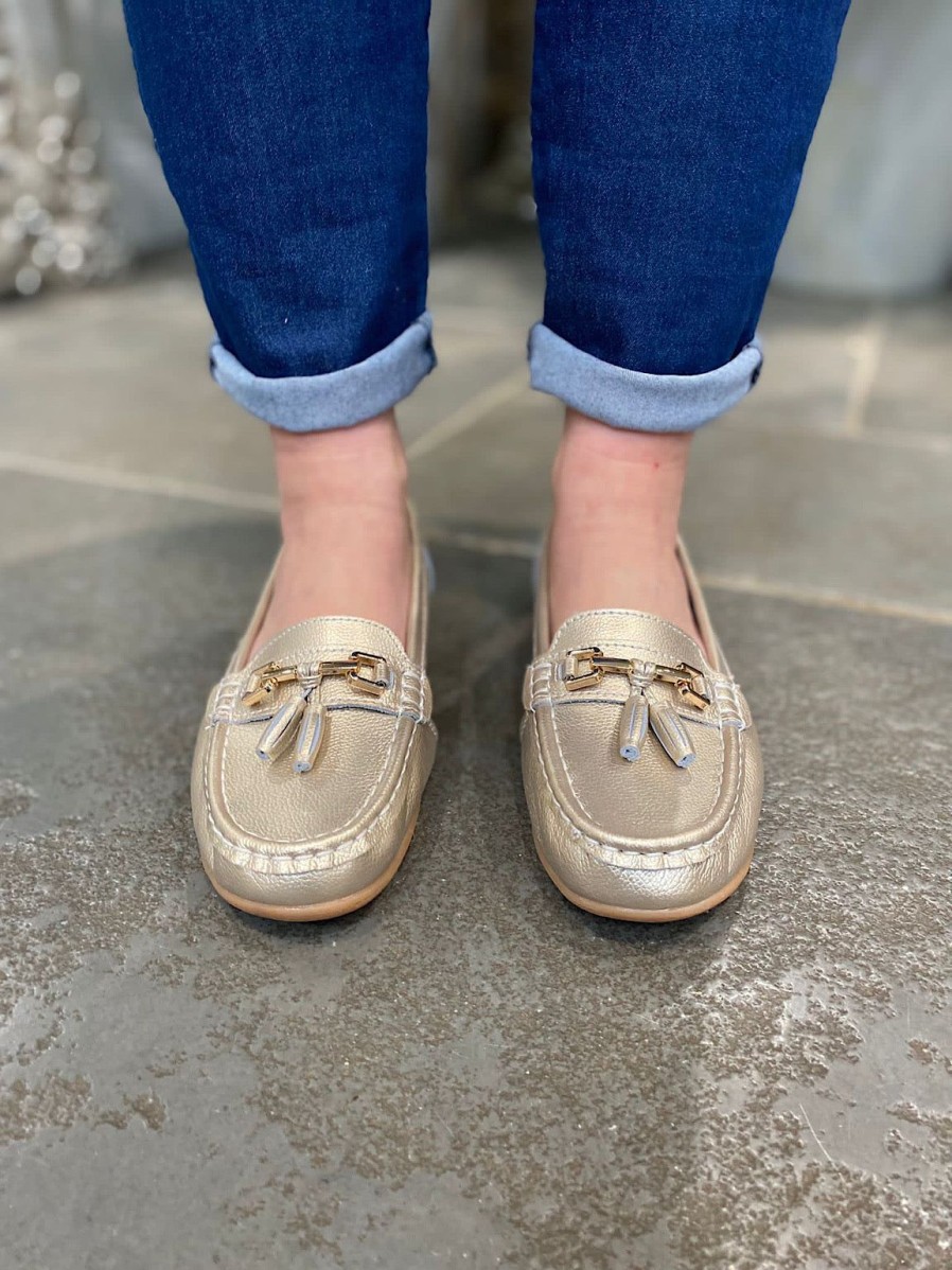 Footwear LJR Footwear | Gold Leather Tassel Loafer