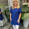 Clothing G9 Shirts & Blouses | Royal Blue Shimmer Pleated Blouse Bailey