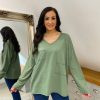 Clothing Giulio Moda Long Sleeve | Khaki Long Sleeve Cross V Neck Top Tori