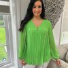 Clothing A.B.C Shirts & Blouses | Green Button Pleated Blouse Hilary